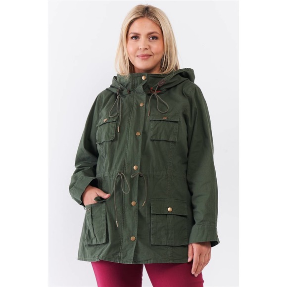 Army Green Hooded Utility Anorak Jacket Size 1X - Picture 2 of 4